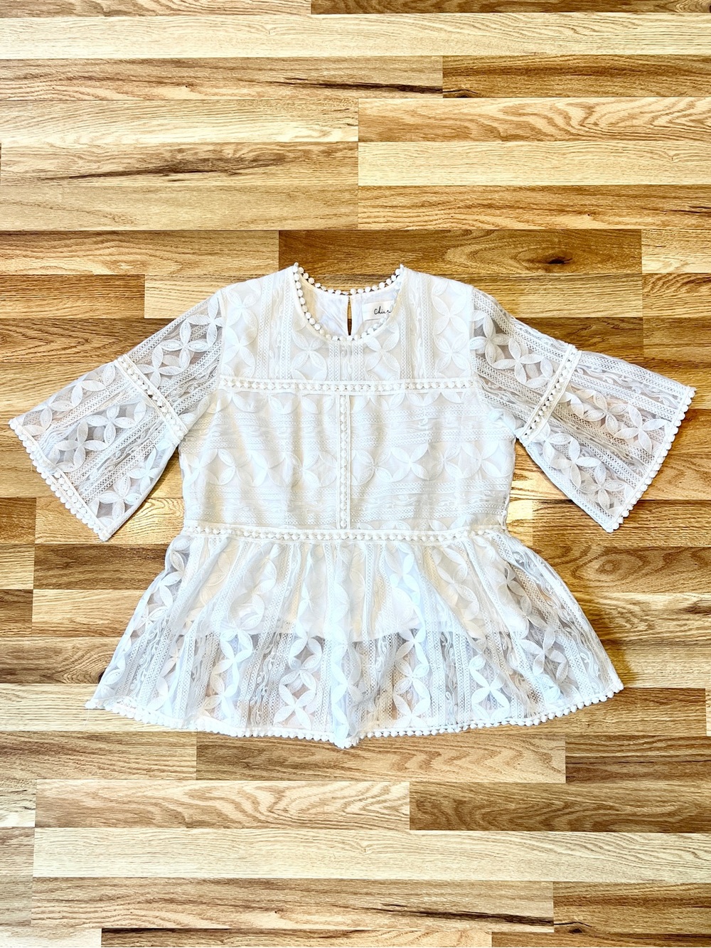 Romantic White Embroidered Lace Peplum Blouse